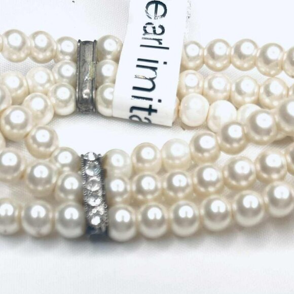 Vintage Imitation Pearl Stretch Bracelet with Rhinestone Spacers - Picture 3 of 7
